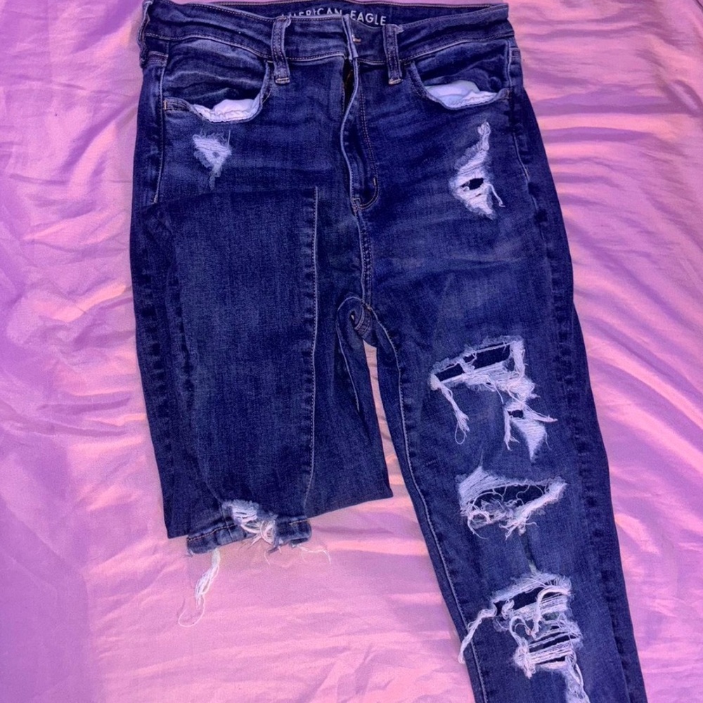 American Eagle Outfitters Women's Ripped Dark Blue Skinny Jeans